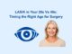 A digital infographic comparing LASIK eye surgery considerations in your 20s versus your 40s, highlighting differences in eye stability, recovery, and long-term outcomes.