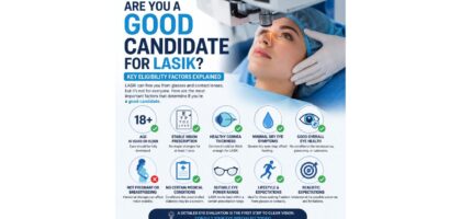 LASIK eligibility factors infographic showing criteria for good candidates